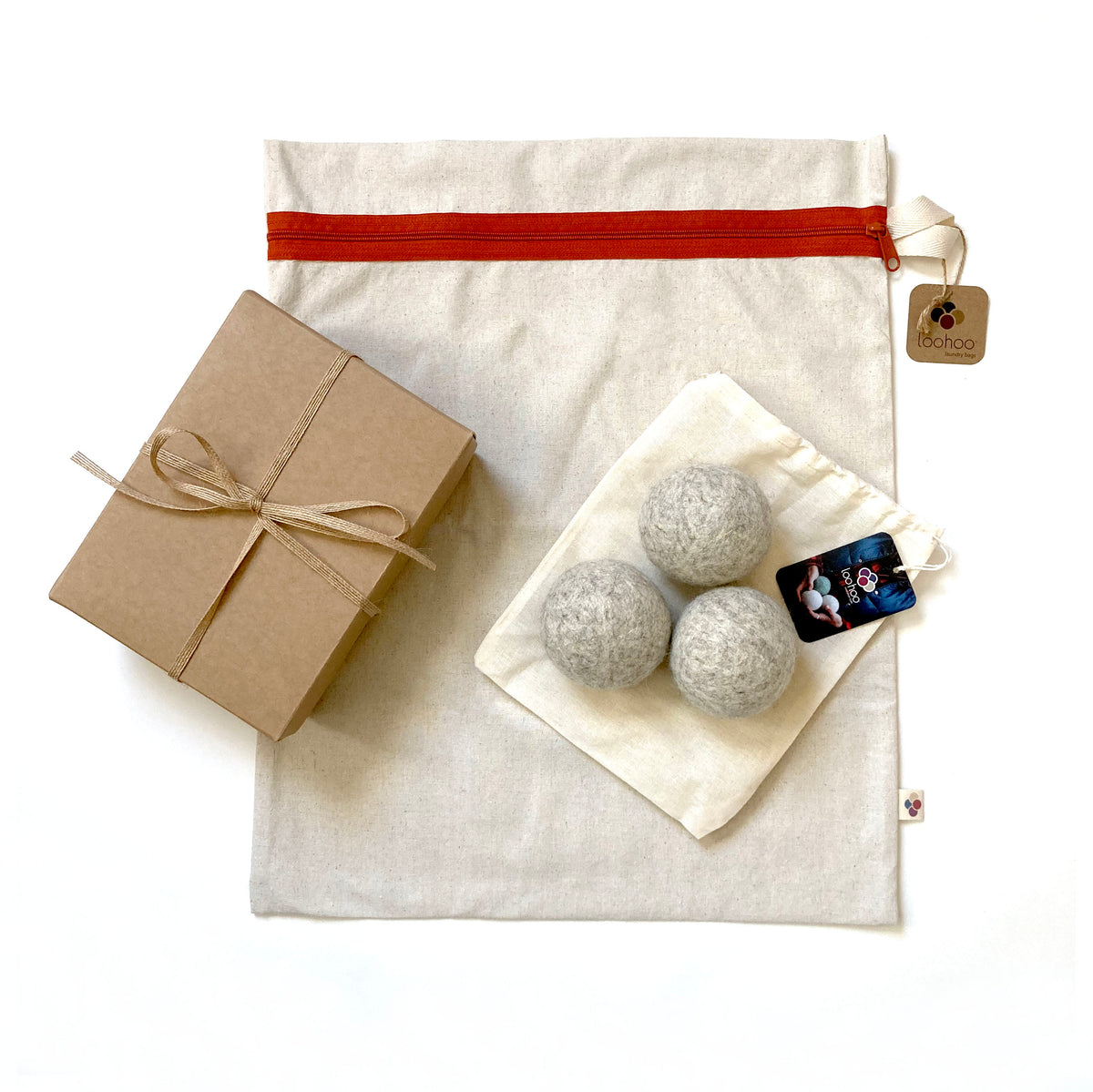 LooHoo Wool Dryer Balls Gift Set -  Natural Laundry