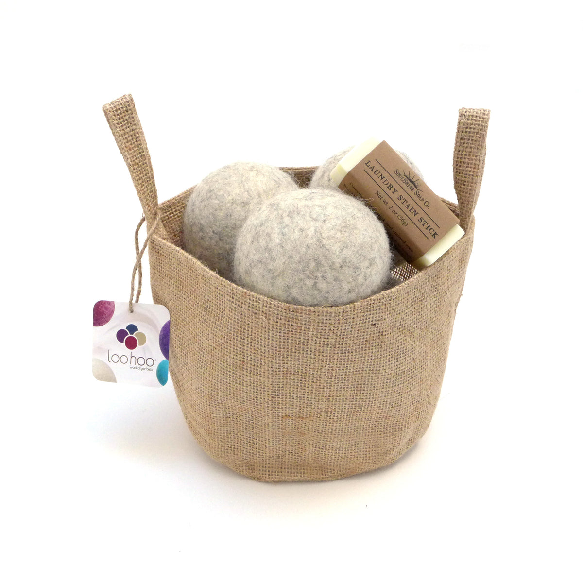 LooHoo Wool Dryer Balls Gift Set — Jute Laundry Tote